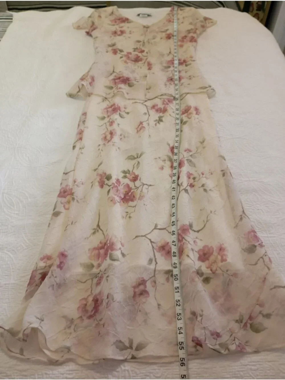 Jessica Howard Floral Print Dress Short Sleeve Size 10 Beige Pink Maxi